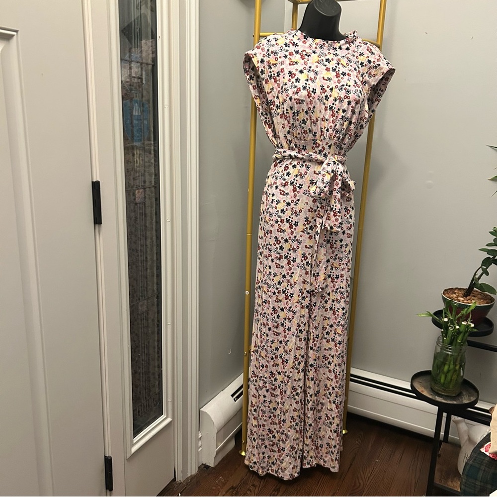 Free People bohemian Vibe Check One Piece in Tea Ditsy Shell jumpsuit size M NEW - Picture 3 of 9